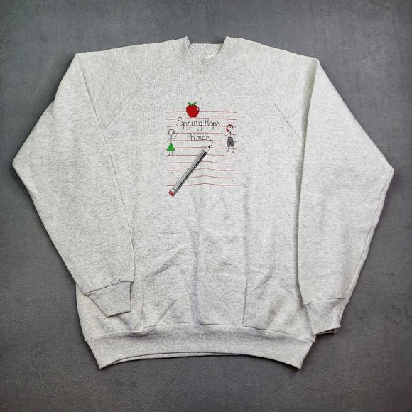 Vtg 90's Sweatshirt Mens XXL Gray Spring Hope NC Primary Teacher Student School - Picture 1 of 8